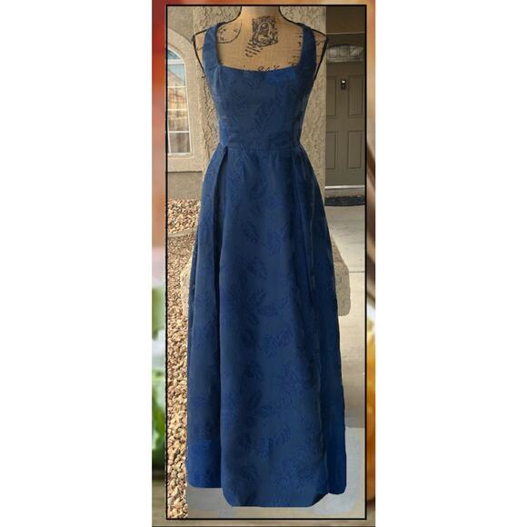 Lulus Navy Jacquard Tie-Back with Pockets Perfected Aura  Maxi Dress Size M - Picture 2 of 13